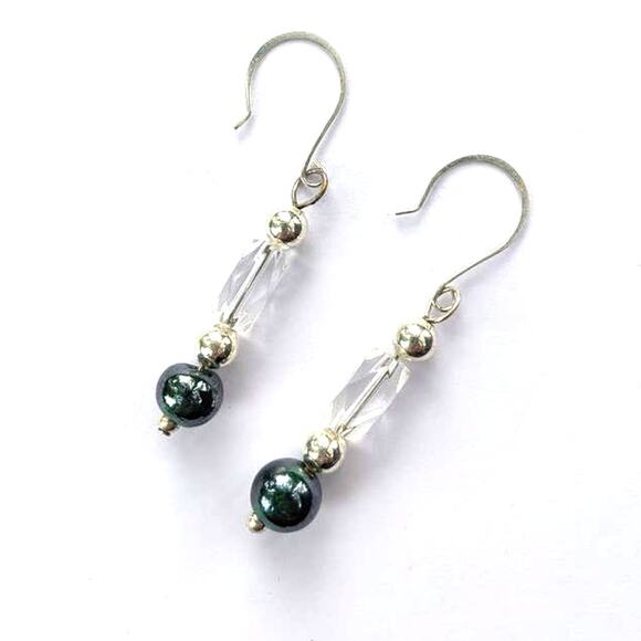 Funky fish hook clear glass bead earrings - Picture 1 of 5
